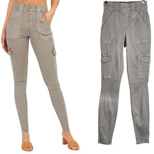 Spanx Stretch Twill Ankle Cargo Utility Pants High Rise Pull On Grey XS 0 2